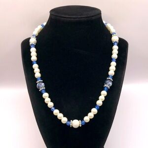 Faux Pearl & Sodalite Bead Necklace